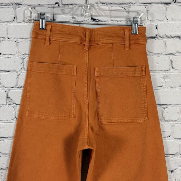 Zara The Marine Straight Wide Leg Jeans Raw Hem High Rise Womens Size 4 Coral - Picture 9 of 16